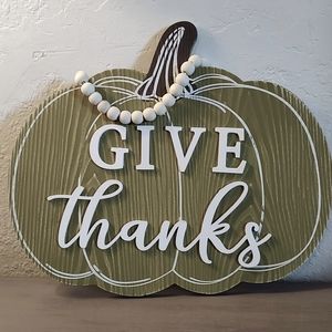 Give Thanks Hanging Pumpkin Sign Wall Door Decor